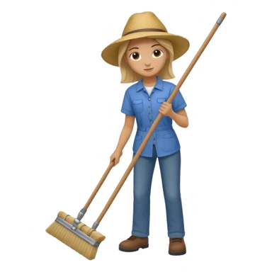 Person sweeping the floor with one broom sticker
