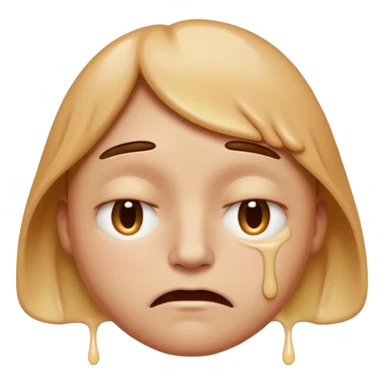 Apple-style emoji person inspired by the Apple melting face emoji (🫠), with a slightly drooping lower face due to heat, solid soft texture, annoyed and exhausted expression, raised eyebrow, unimpressed half-closed eyes, subtle sweat drops, consistent skin color, no dripping or glossy liquid effec. sticker