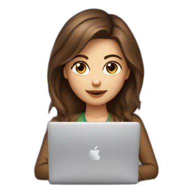 Beautiful programmer girl with brown hair working with MacBook sticker