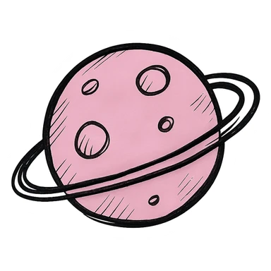 hand drawn outlined icon of a pink planet, no fill, thick lines sticker