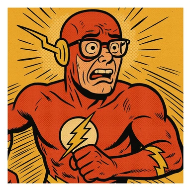 The Flash superhero as a nerd, with glasses, comic style sticker