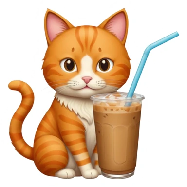 Gato naranja tomando café frio con un popote sticker