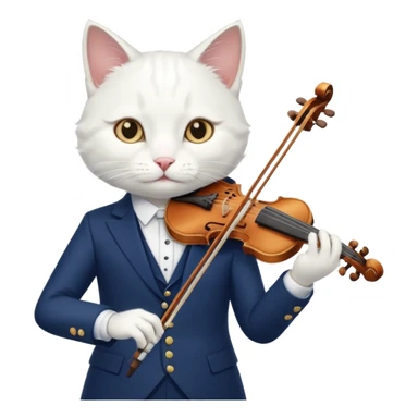 white cat play violin, wear navy suit sticker