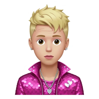 Machine Gun Kelly with blonde hair, dark pink sequin outfit sticker