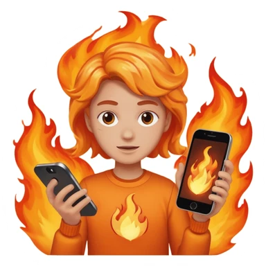 una  fuego que tenga en la mano un telefono sticker