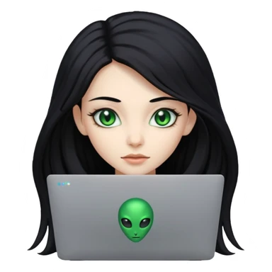lady alien with only gaming laptop. negative : headphones sticker