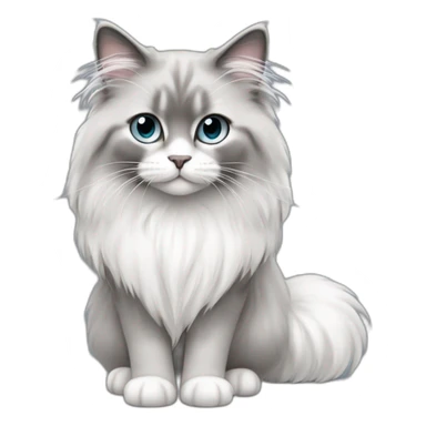 full body of cute gray and white long haired ragdoll cat sticker