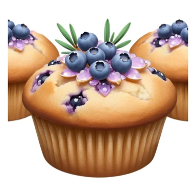 Lavender flower sprigs on a muffin with blueberries and sugar crystals without frosting  sticker