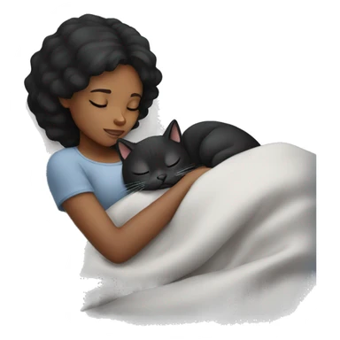 black hair girl sleeping with a gray cat sticker
