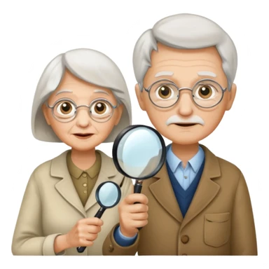 Explorer old woman Man with magnifying glass sticker