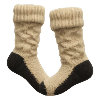 Pair of beige knitted socks black sticker