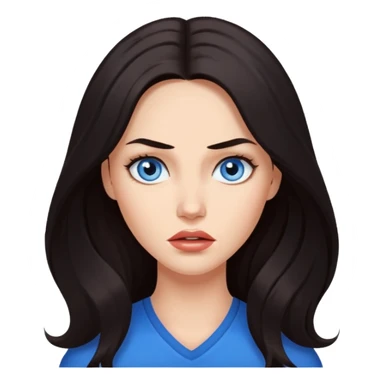 woman with long dark hair, blue eyes, inspired by Megan Fox, expressive face sticker