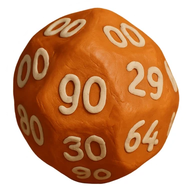 single hundred-sided die d100 in claymation style sticker