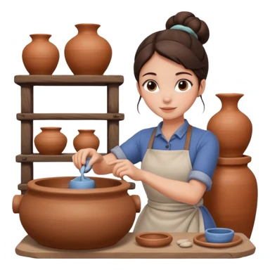 Brunette girl with bun, behind pottery wheel sticker
