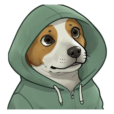 Dog wearing a hoodie sticker