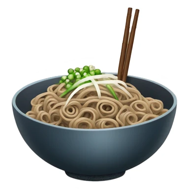 bowl of japanese buckwheat soba noodles with two chopsticks and spring onions sticker