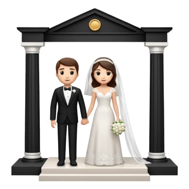 A 3D cartoon courthouse wedding venue with a bride and groom standing at the entrance, elegant white columns, soft natural lighting, simple modern decor, minimal background, realistic Memoji-style rendering. sticker