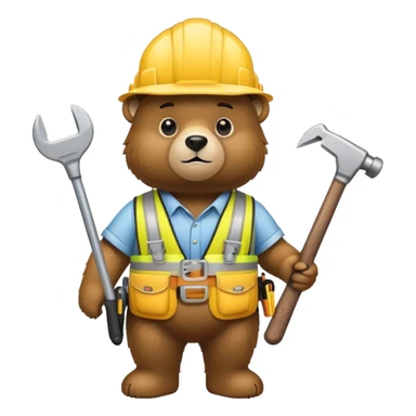 Bear wearing a yellow construction hard hat and tool belt sticker
