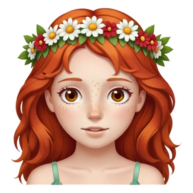 flower crown on red haired girl with freckles  sticker