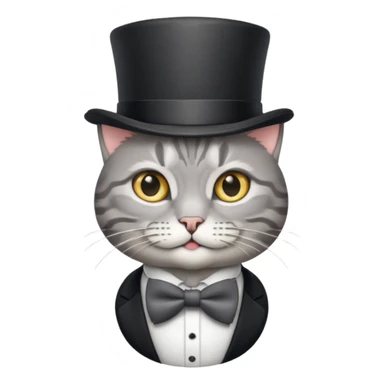 Grey tabby cat in top hat and bow tie sticker