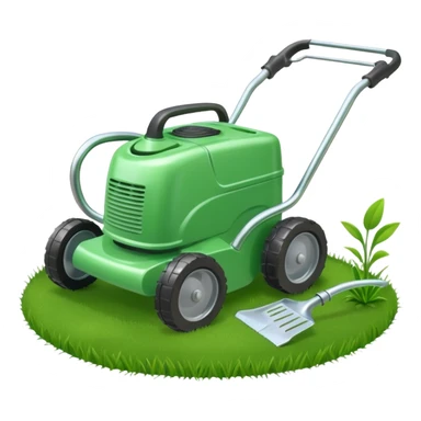 Lawn mower and watering can grouped together with a few grass clippings sticker