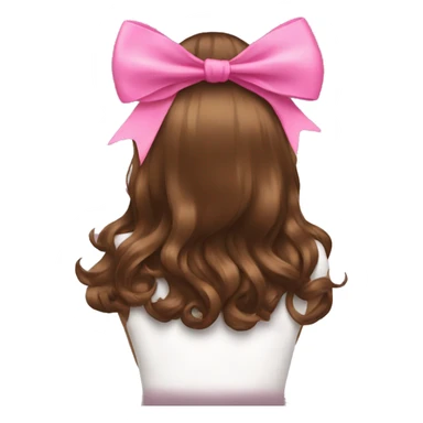 brown open hair from behind with a pink bow sticker