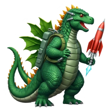 Godzilla flying with a rocket pack sticker