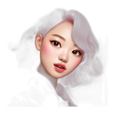 Young K-pop star with cool-toned skin applies baby pink lip tint, showcasing a fresh, vibrant look sticker