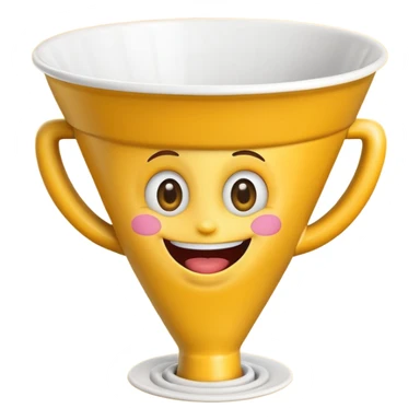 Crazy laughing emoji on upside-down kitchen funnel on its head (not a hat), wide smile, big eyes, cartoon emoji style, bright colors. sticker