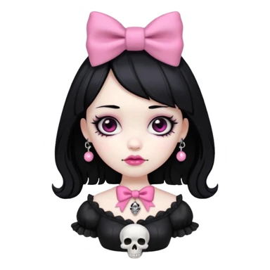 gothic girl with pink bow and skull charm, gothic style, vinyl figure, dramatic details sticker