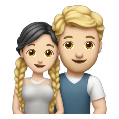 White Man loves white woman with pigtails, heart between them sticker
