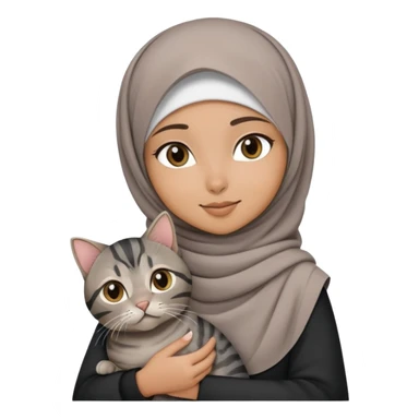 Hijab girl holding a black grey tabby cat sticker