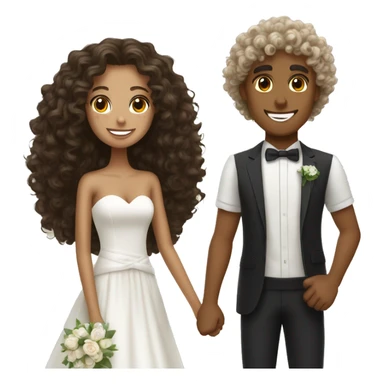 curly haired tan skinned girl marrying lighter tanned skinned black curly haired boy sticker