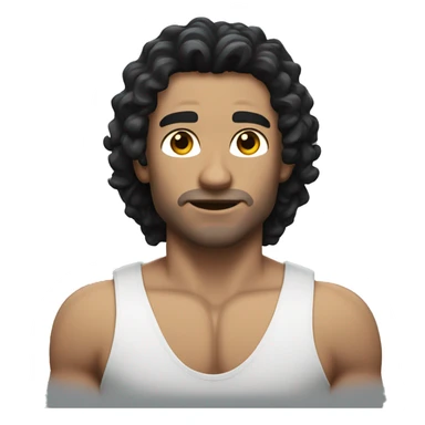 muscle curly long black hair white man sticker