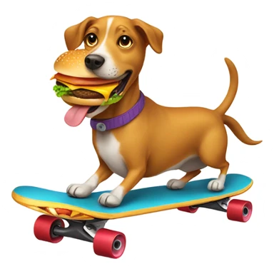 Dog riding a skateboard with a cheeseburger  sticker