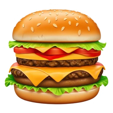 Cinematic Realistic Cheeseburger Dish Emoji, showcasing a juicy burger layered with cheese, lettuce, and tomato on a toasted bun rendered with lifelike detail and vibrant, inviting lighting. sticker