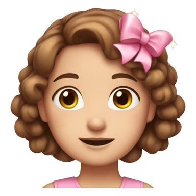 A cute young woman with brown hair and many small pink bows and sparkles around her sticker