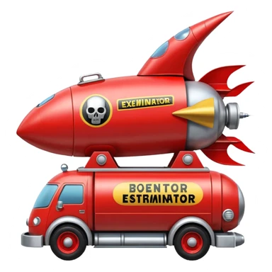 Heroic SuperBug Ron’s exterminator superminator antique rocket-powered tall robot moving van (motto: Bombing creepy bugs is fun) sticker