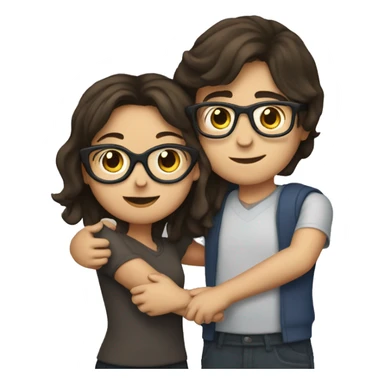 a brunette girl hugging a brunette boy with glasses  sticker