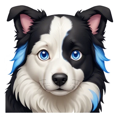 Cinematic Meme-Worthy Grumpy Border Collie Portrait Emoji, Head held high but eyes filled with dramatic disappointment, smooth black and white fur with a deeply furrowed brow forming an unmistakable scowl, floppy ears slightly angled back in disapproval, piercing blue eyes glaring with pure exasperation, Simplified yet hilariously over-exaggerated features, highly detailed, glowing with an aura of supreme annoyance, high shine, exhausted yet judgmental, stylized with an almost regal pettiness, bright but brooding, soft glowing outline, capturing the essence of a herder that has seen it all and is thoroughly unimpressed, so meme-worthy it feels like it could instantly become the next viral sensation of grumpiness! sticker