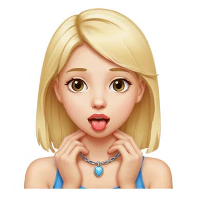 Girl with blond hair with hands placed on neck, with tongue out sticker