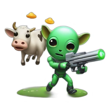 an alien abducting a cow using a ray gun sticker