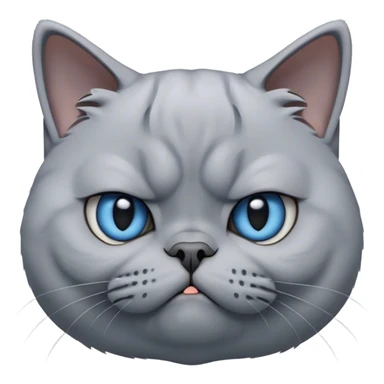 Cinematic Comical Grey British Shorthair Cat Portrait Emoji, Head tilted with a scrunched, grumpy expression, sleek soft grey fur with subtle blue undertones, Simplified yet sharp features, highly detailed, glowing with a slightly sarcastic glow, high shine, poised but with a comically displeased demeanor, stylized with an air of playful disdain, focused yet unimpressed, soft glowing outline, capturing the essence of a grumpy yet endearing kitty, so lifelike it feels like it could give you an exaggerated sigh and a disapproving stare at any moment! sticker