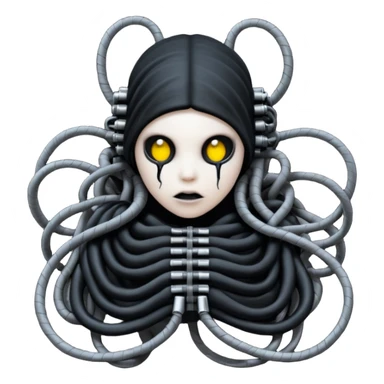 tangled black cables creating a creature covered in black rags and bondage, Giger style sticker