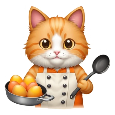 a cat holding a cooking pan with double heart-shaped eggs sticker