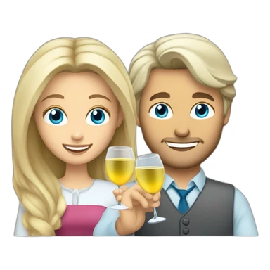 caucasian woman with brown eyes and blond shoulter long hair and a caucasian man with blue eyes and grey hair, toasting with a glass of white wine sticker