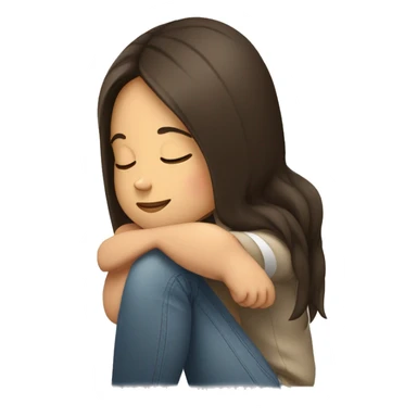 Brunette girl hugging herself sitting down closed eyes seen from the side sticker