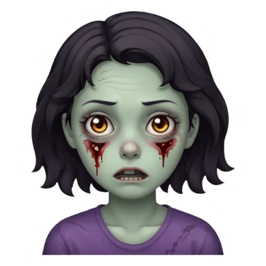 Zombie girl with bruises, she has a dark short wavy hair, she has a tired expression and dark eyes, she has dark circles too sticker