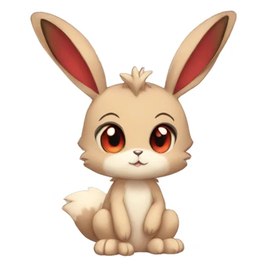 Cute, Chibi, Kemono-style, Anthro, Fur-Sona, Dark-Brown, Normal-type-Ground-type Tan-Rabbit-Fakémon with Dark-Red eyes, beige belly, beige paws, beige feet, beige freckles, full body sticker