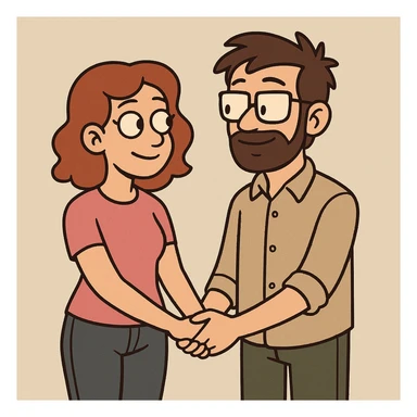 a couple holding hands, modern cartoon style sticker
